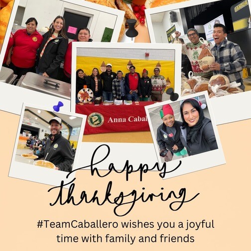 Collage image that says&quot; Happy Thanksgiving. #TeamCaballero wishes you a joyful time with family and friends.&quot;