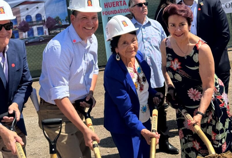 Senator Caballero, Dolores Huerta and Rudy Salas at groundbreaking.